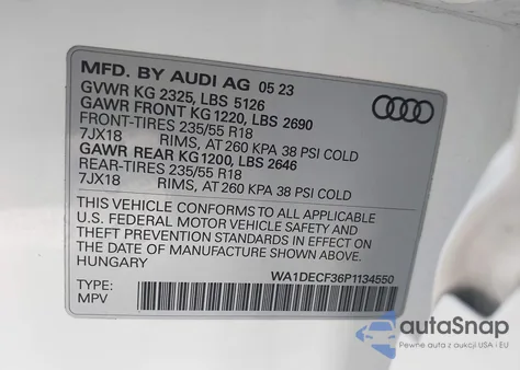 2023 Audi Q3 Premium 45 Tfsi S Line Quattro Tiptronic z USA, uszkodzony, nr VIN WA1DECF36P1134550